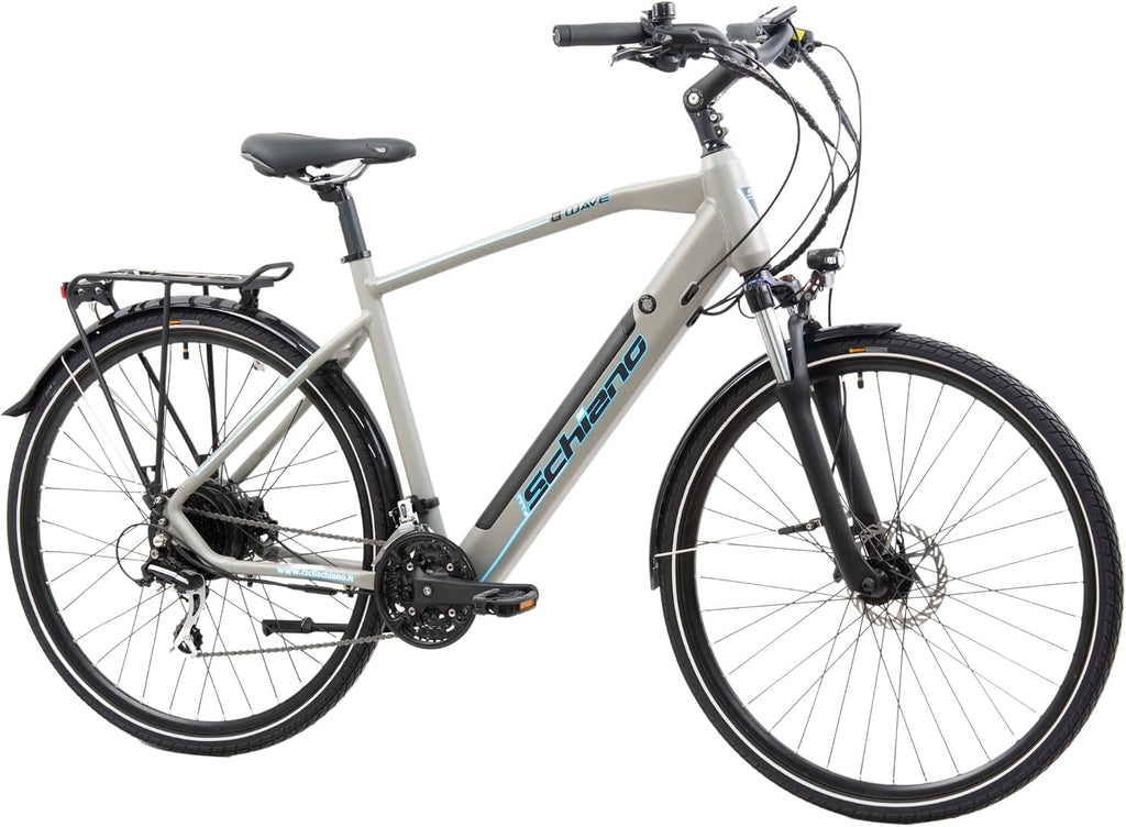 F.Lli Schiano E-Bike Herren 28 Zoll, 418Wh Abnehmbarer Akku, 50Nm Motor, Shimano 21-Gang, Hydraulische Scheibenbremsen, E-Wave Grau