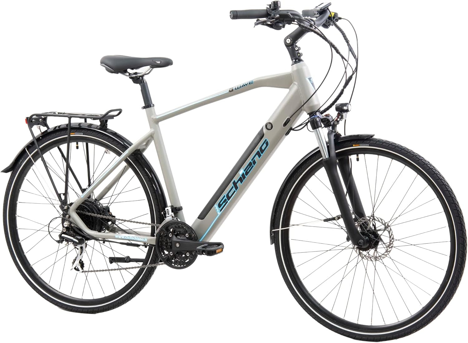 F.Lli Schiano E-Bike Herren 28 Zoll, 418Wh Abnehmbarer Akku, 50Nm Motor, Shimano 21-Gang, Hydraulische Scheibenbremsen, E-Wave Grau