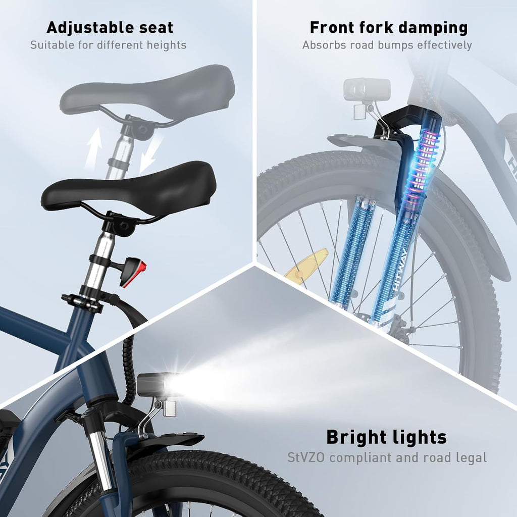 HITWAY E Bike 27,5" Elektrofahrrad E-Mountainbike Mit 250W Motor, 36V13AH Abnehmbaren Akku Bis Zu 60-100Km E-Fahrrad, 7 Gänge Pedelec Ebike Mit Stvzo