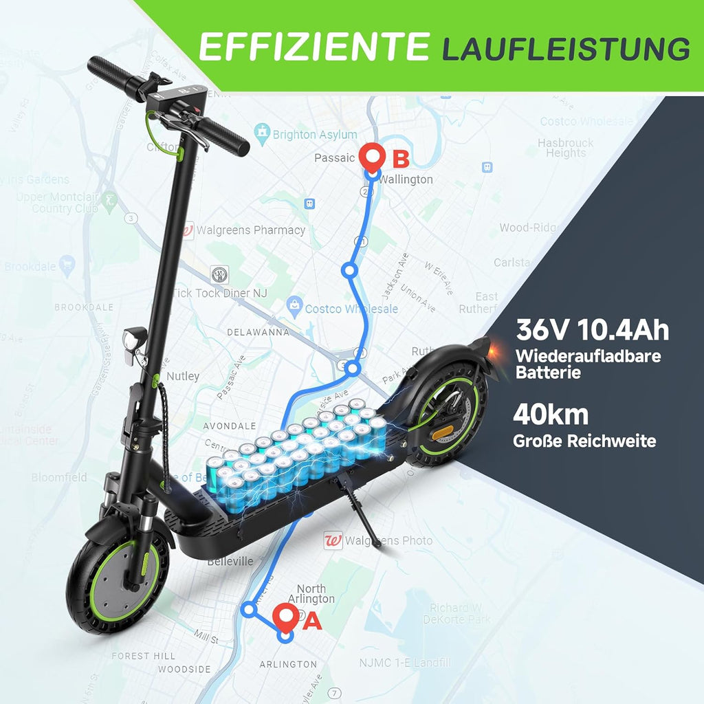 Elektroroller Mit Straßenzulassung, E Scooter Mit 10Ah Batterie Bis 40KM Reichweite, 10 Zoll E Roller, Erwachsene Elektro Scooter Bis 120Kg Und Stoßdämpfung，Ideal Für Pendler