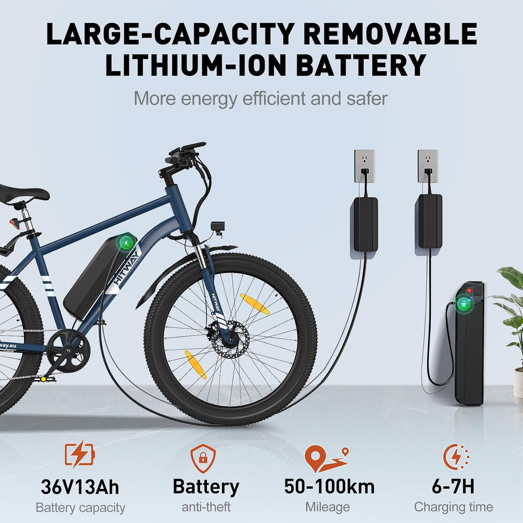 HITWAY E Bike 27,5" Elektrofahrrad E-Mountainbike Mit 250W Motor, 36V13AH Abnehmbaren Akku Bis Zu 60-100Km E-Fahrrad, 7 Gänge Pedelec Ebike Mit Stvzo