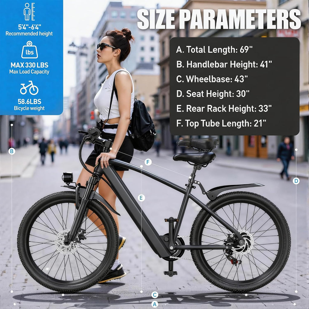 Eleglide E-Bike 26" Mit 7-Gang Schaltung 250W Motor 10Ah Akku Höchstgeschwindigkeit 25Km/H