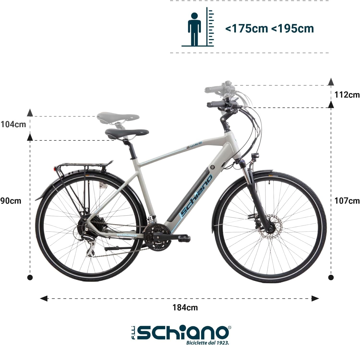 F.Lli Schiano E-Bike Herren 28 Zoll, 418Wh Abnehmbarer Akku, 50Nm Motor, Shimano 21-Gang, Hydraulische Scheibenbremsen, E-Wave Grau